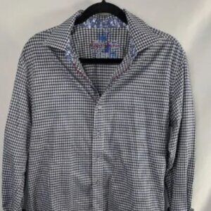 Robert Graham Shirt Men's‎ M Button Down Flip Cuff Navy Houndstooth Long Sleeve